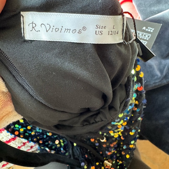 R.Vivimos Rainbow Sequin Party Dress L | Sparkly Holiday NYE Night Out Mini - Picture 6 of 7